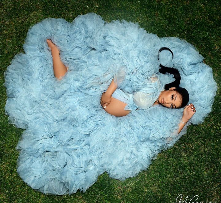 Puffy Ruffled Tulle Maternity Dress Robes Extra Lush Ball Gown Women Sheer Dresses