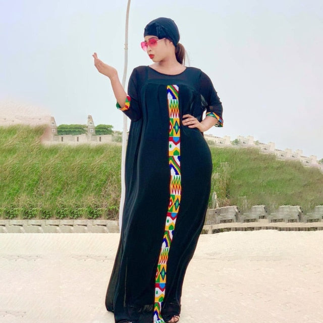 Chiffon Solid Elegant Dresses Plus Size African with Inner Dress