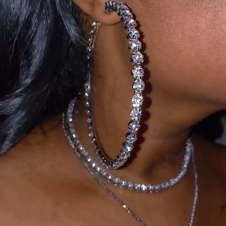Fashion shiny crystal zircon Big Round Bling Bling Earrings Jewelry Earrings