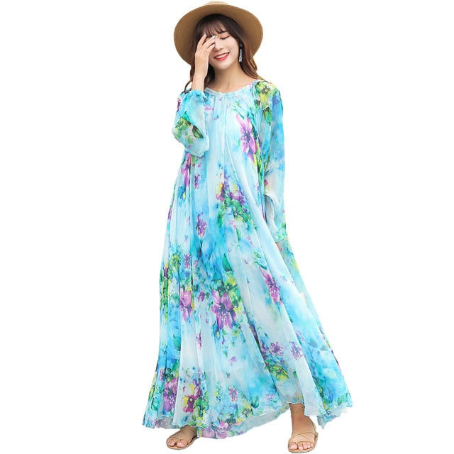 Chiffon Long Sleeve Maxi Dress Bohemia  Full Plus Size Available