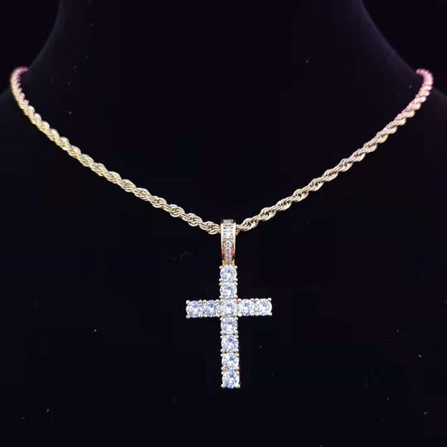 Cross Pendant Necklace with 4mm Zircon Tennis Chain Iced out Bling Necklaces Unisex