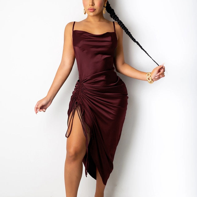 Drawstring clearance silk dress