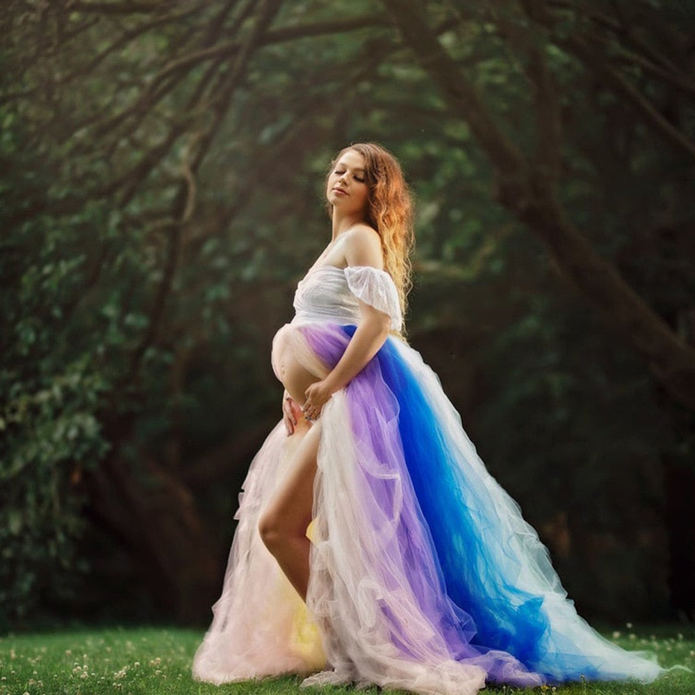 Beautiful Lace Rainbow Mesh Maternity Dresses