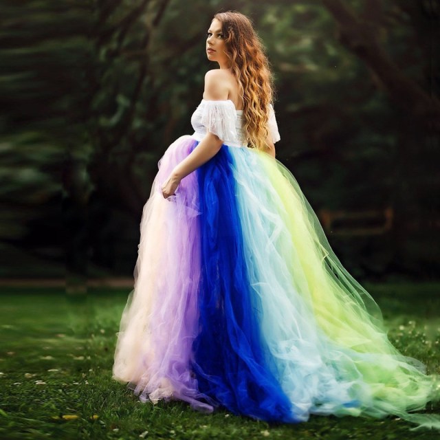 Beautiful Lace Rainbow Mesh Maternity Dresses
