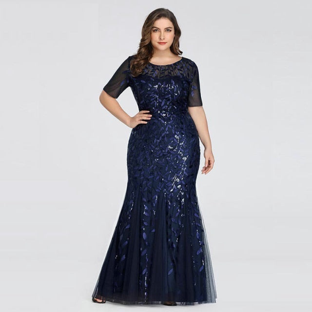 Plus Size Sequin Mesh Mermaid Slim Evening Dress Make Me Elegant Plus Size Sequin Mesh Mermaid Slim Evening Dress Make Me Elegant