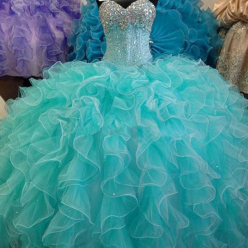 Sweetheart Organza Ball Gown Quinceanera Dresses  Sparkly Crystals Beaded Floor-Length