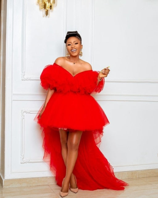 Hi Low Tulle Prom Dresses Extra Puffy Plus Size Red / Custom Size