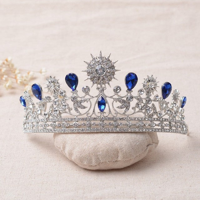 Luxury Elegant Blue Rhinestone Bridal Tiara