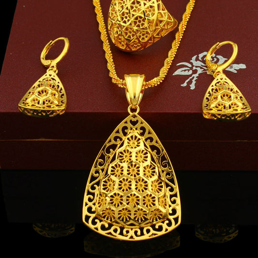 Jewelry Set Pendant /Necklace/Earring/Ring Jewelry 24K Gold Color - Make Me Elegant