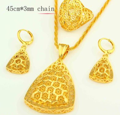 Jewelry Set Pendant /Necklace/Earring/Ring Jewelry 24K Gold Color - Make Me Elegant