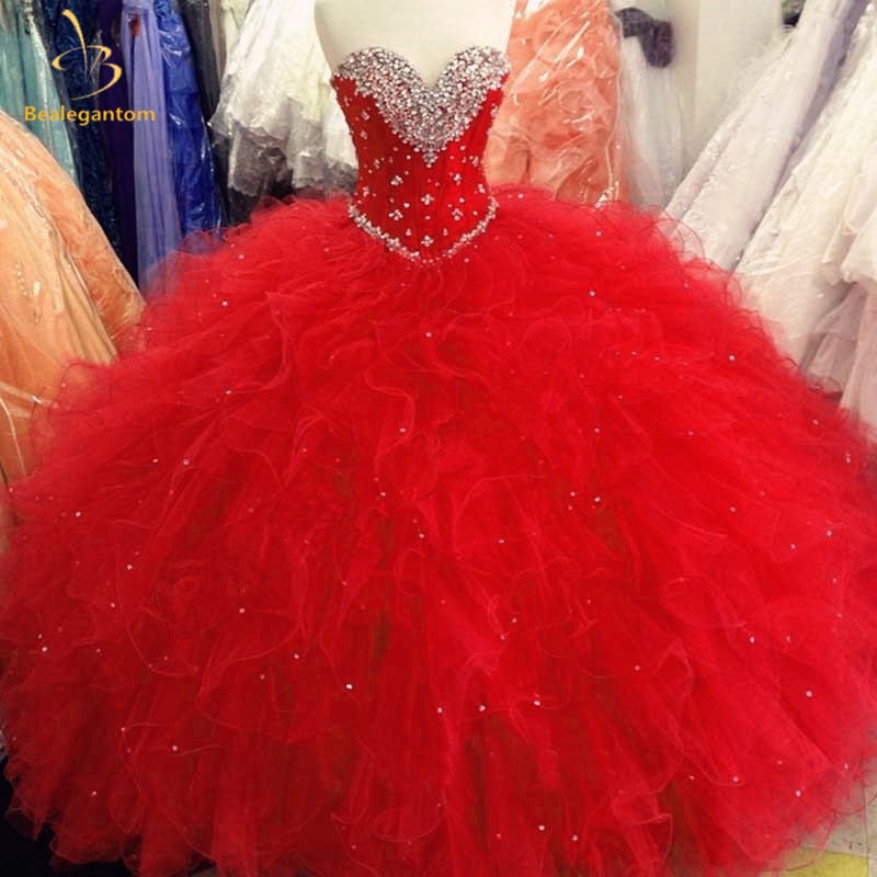 Ball Gown Quinceanera Dresses Beaded Crystals Ruffle